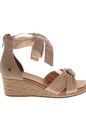 UGG Women’s Tan Espadrille Wedge Sandals with Ankle Wrap